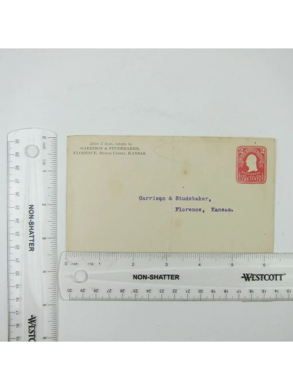 US Postal Stationery Garrison & Studebaker Florence Kansas 2 cent Antique
